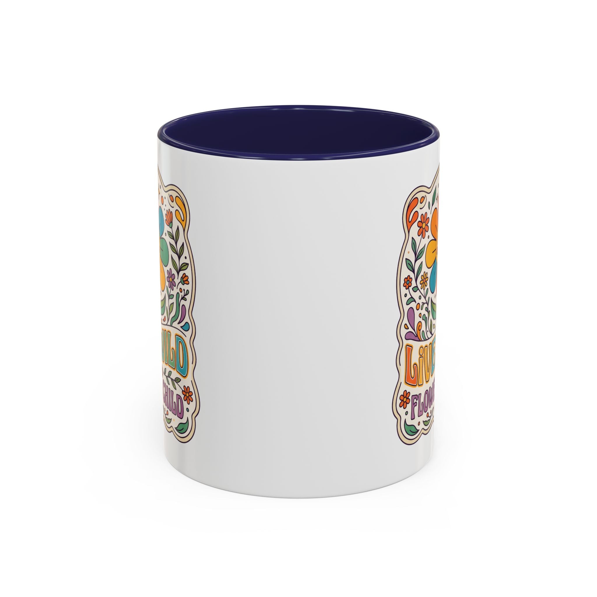 Live Wild Flower Child Coffee Mug – Retro Floral Smiley Design (11/15oz)