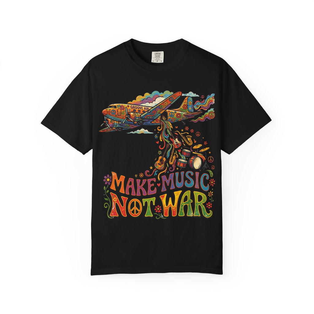 Make Music Not War T-Shirt — Retro Psychedelic Peace & Music Graphic Tee