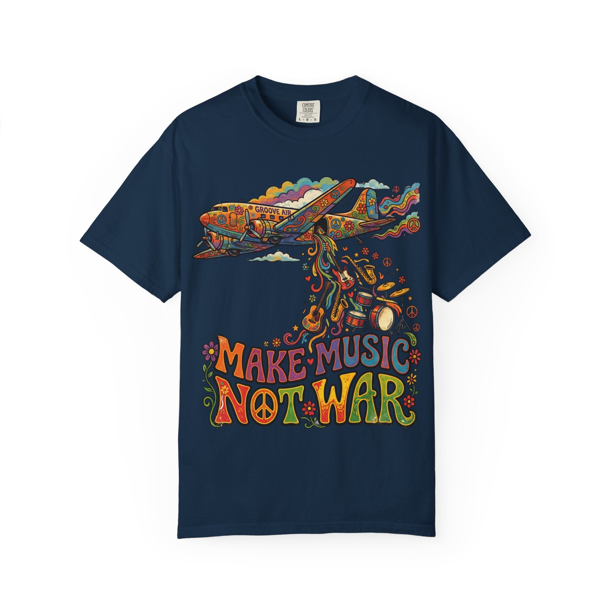 Make Music Not War T-Shirt — Retro Psychedelic Peace & Music Graphic Tee