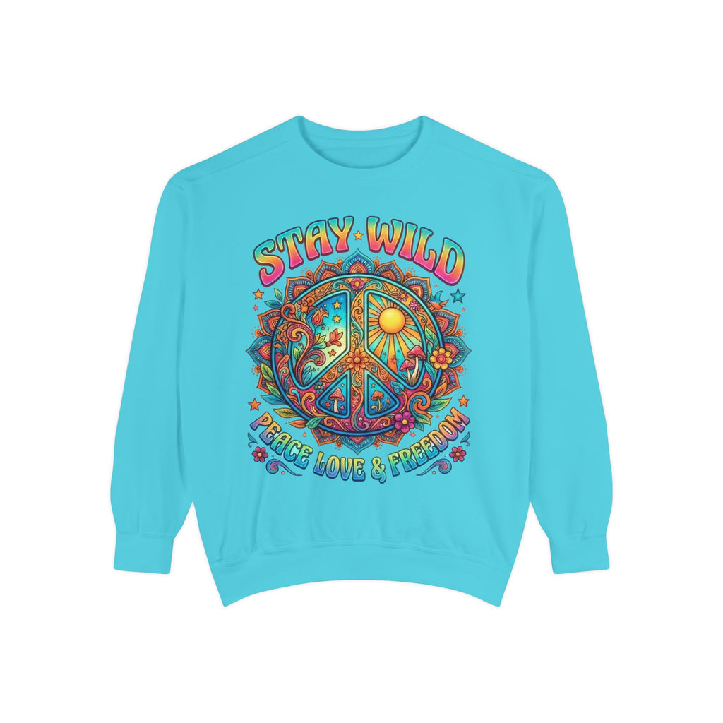 Stay Wild Peace Sign Sweatshirt — Retro Hippie Peace, Love & Freedom Crewneck
