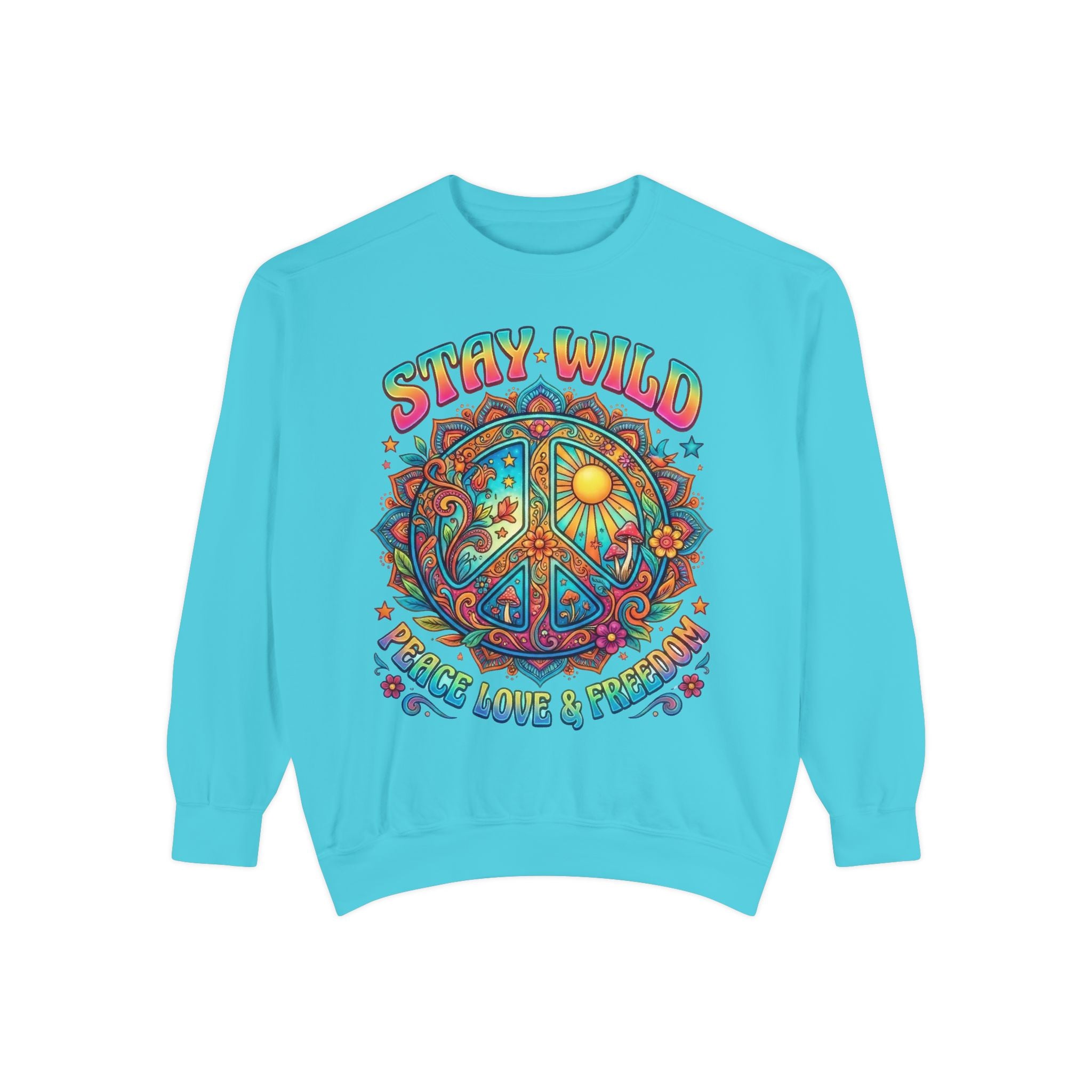 Stay Wild Peace Sign Sweatshirt — Retro Hippie Peace, Love & Freedom Crewneck