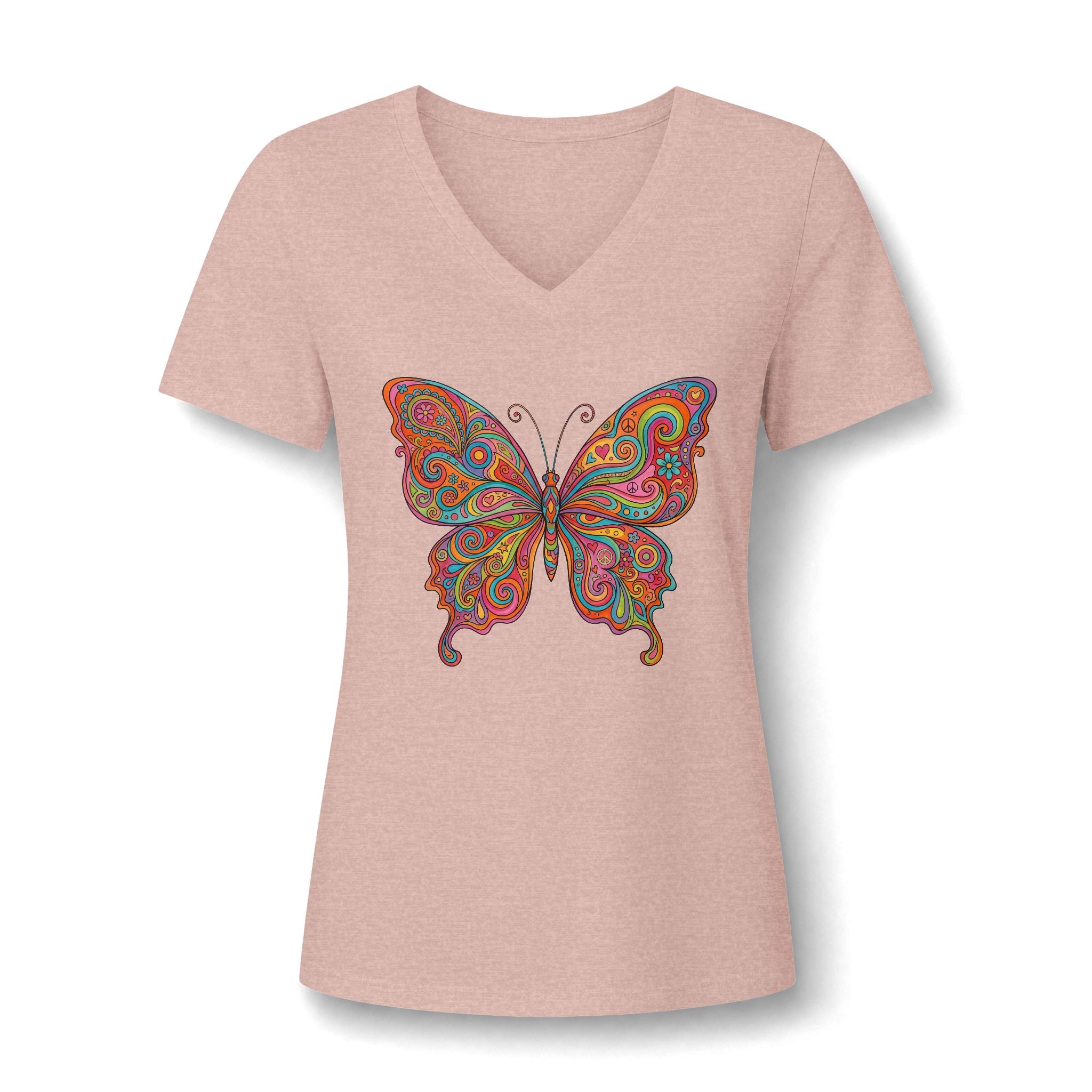 Butterfly Paisley V-Neck Tee – Buntes Boho Damen-Shirt | musikworlds Artist Collection