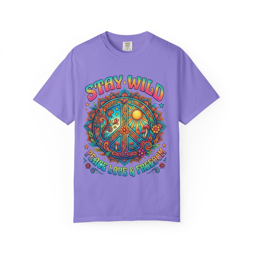 Stay Wild Peace Sign T-Shirt — Retro Psychedelic Love & Freedom Tee