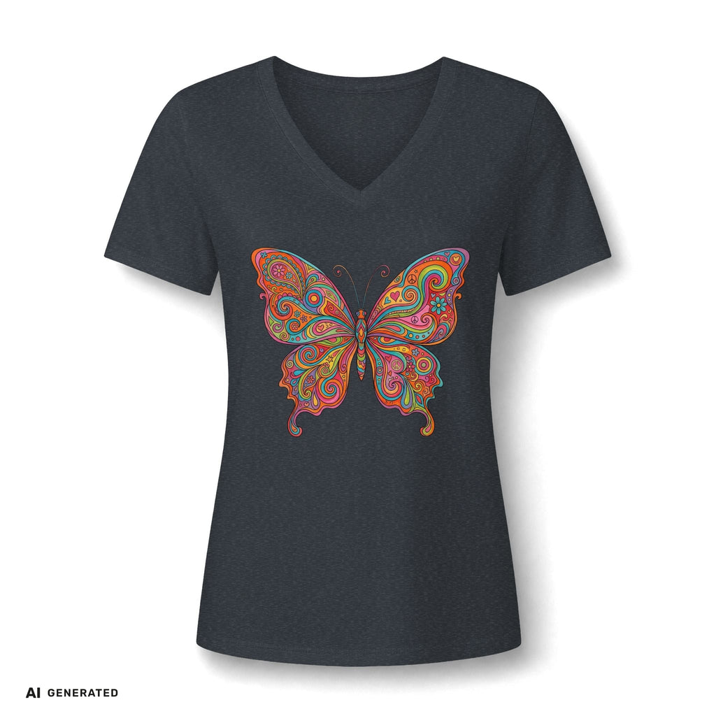 Butterfly Paisley V-Neck Tee – Buntes Boho Damen-Shirt | musikworlds Artist Collection – AI GENERATED / KI-GENERIERT