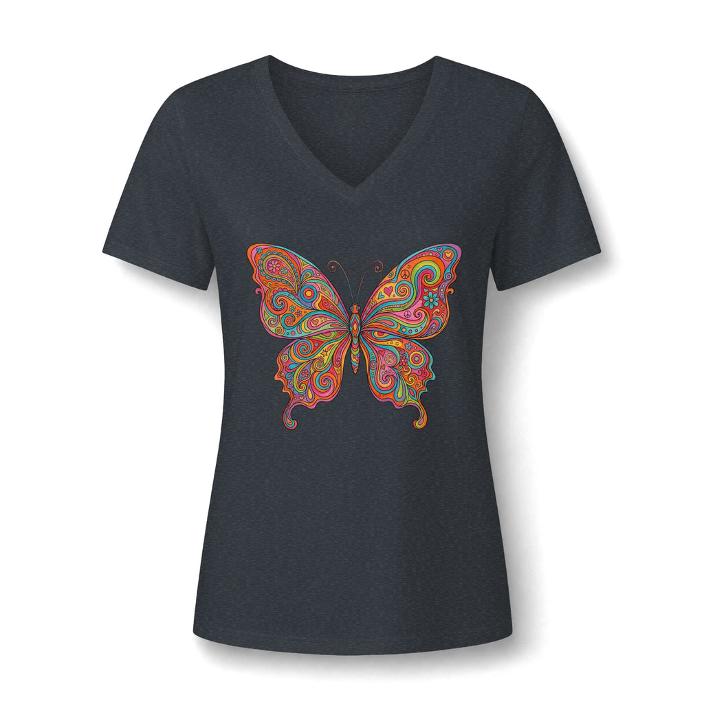 Butterfly Paisley V-Neck Tee – Buntes Boho Damen-Shirt | musikworlds Artist Collection