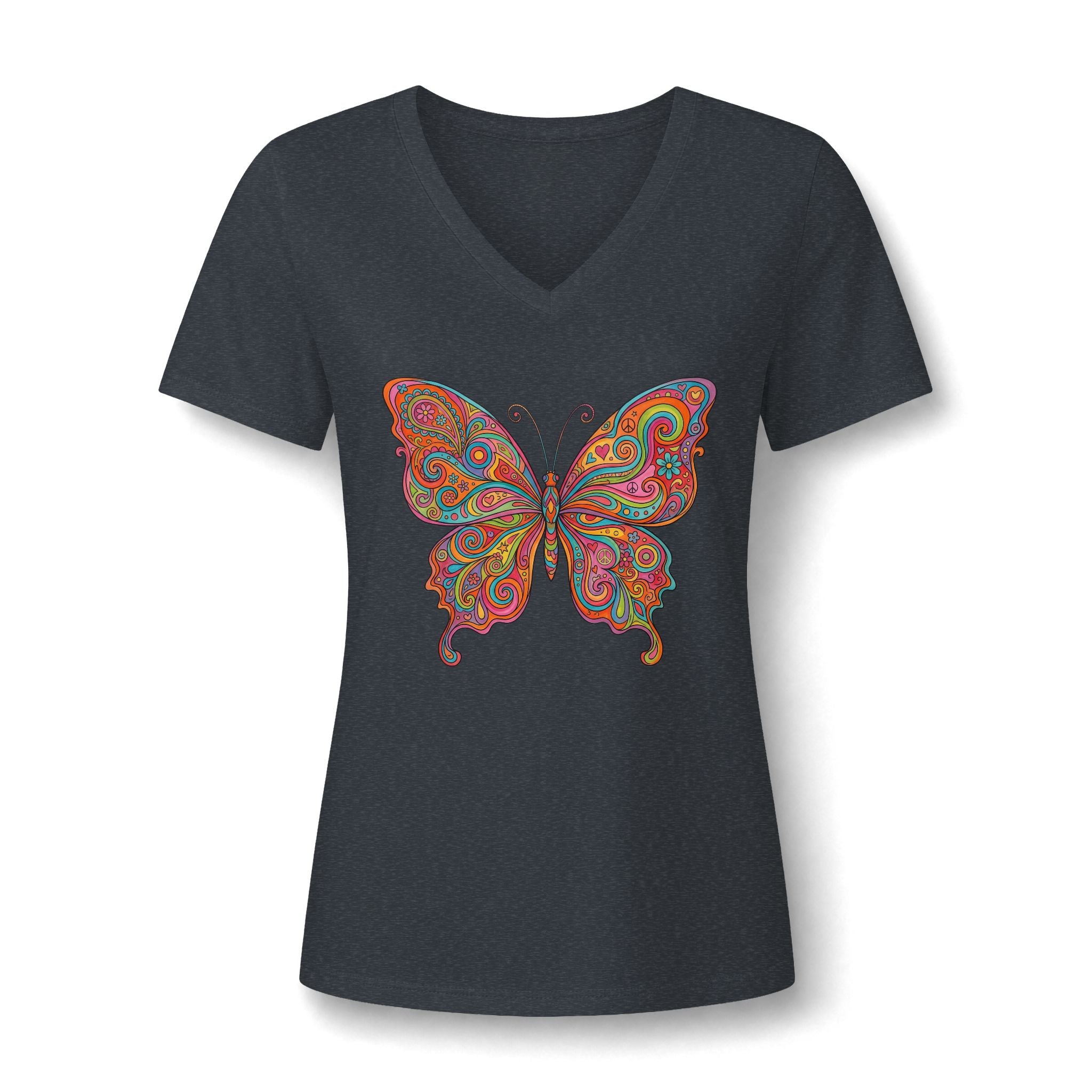 Butterfly Paisley V-Neck Tee – Buntes Boho Damen-Shirt | musikworlds Artist Collection