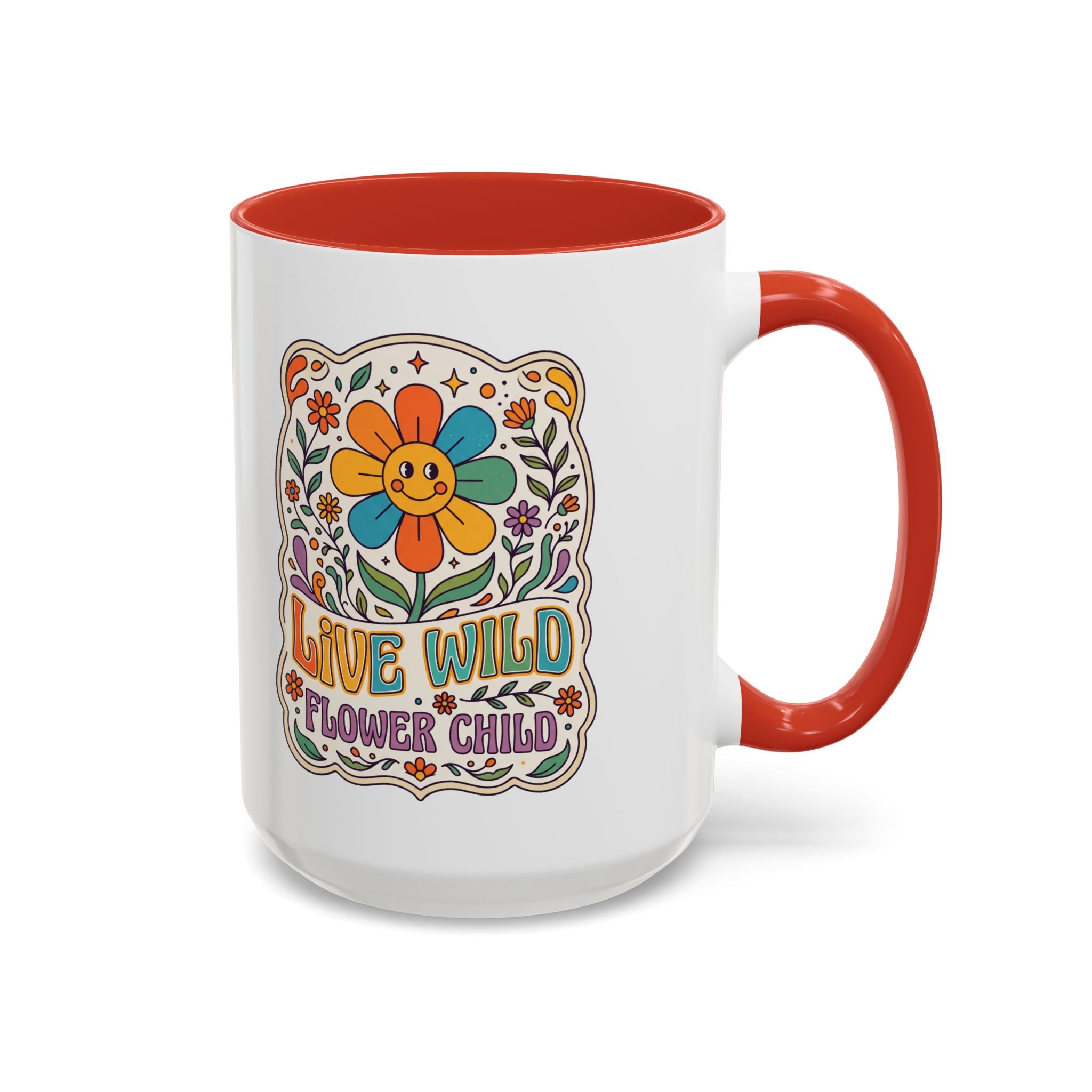 Live Wild Flower Child Kaffeetasse – Retro Floral Smiley Mug | musikworlds Artist Collection
