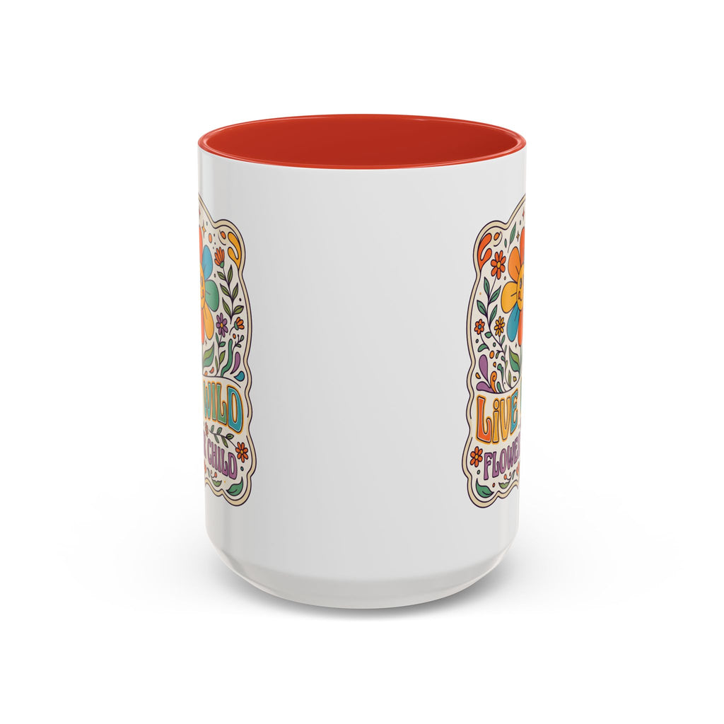 Live Wild Flower Child Coffee Mug – Retro Floral Smiley Design (11/15oz)