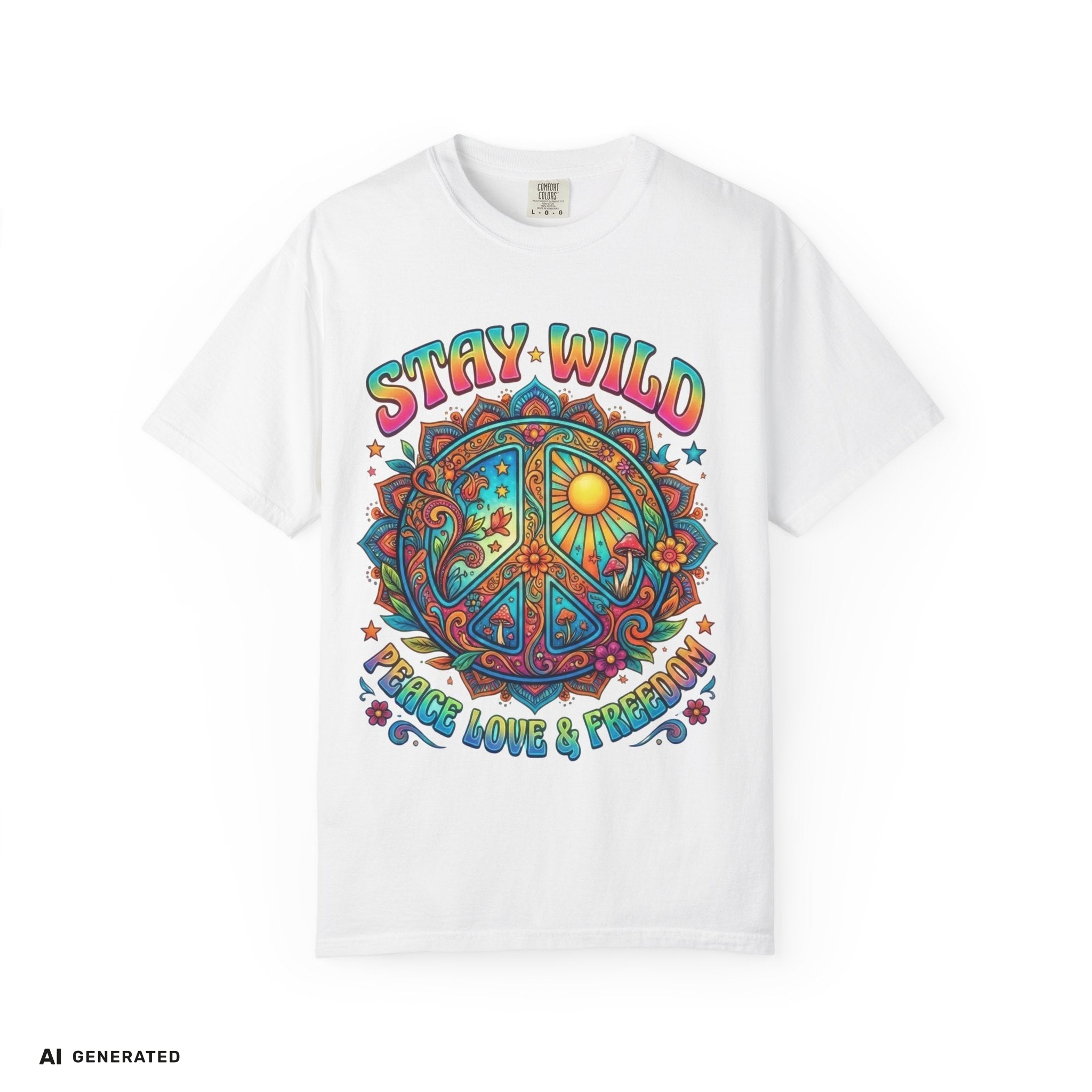 Stay Wild Peace Sign T-Shirt – Retro Psychedelic Tee | musikworlds Artist Collection – AI GENERATED / KI-GENERIERT