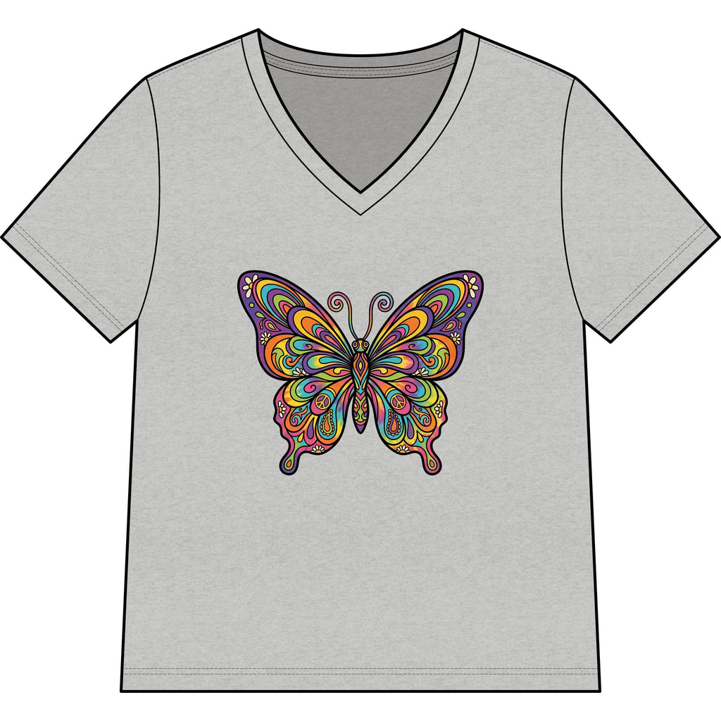 Women's V-Neck Butterfly Tee — Colorful Boho Butterfly Graphic Shirt