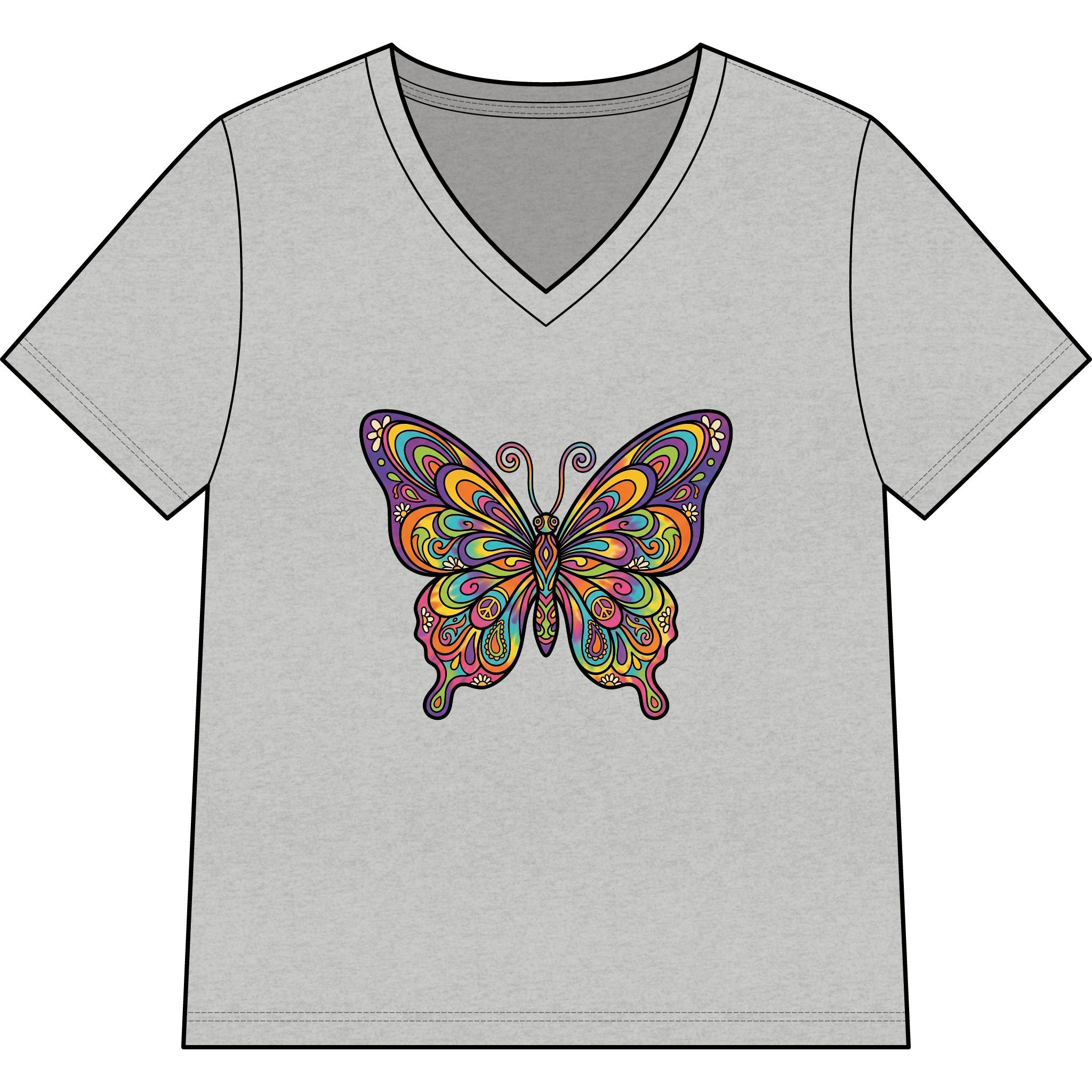 Women's V-Neck Butterfly Tee — Colorful Boho Butterfly Graphic Shirt
