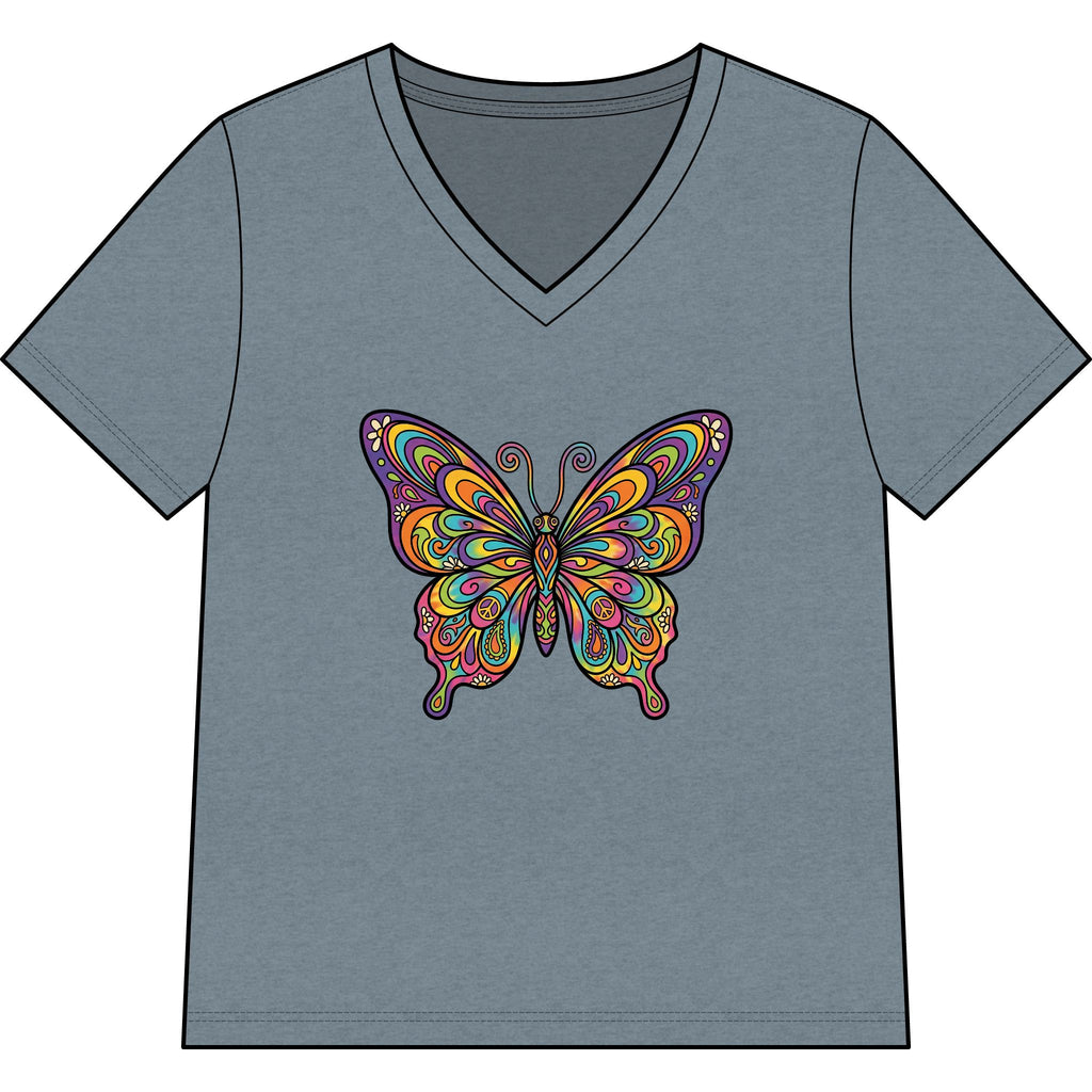 Women's V-Neck Butterfly Tee — Colorful Boho Butterfly Graphic Shirt