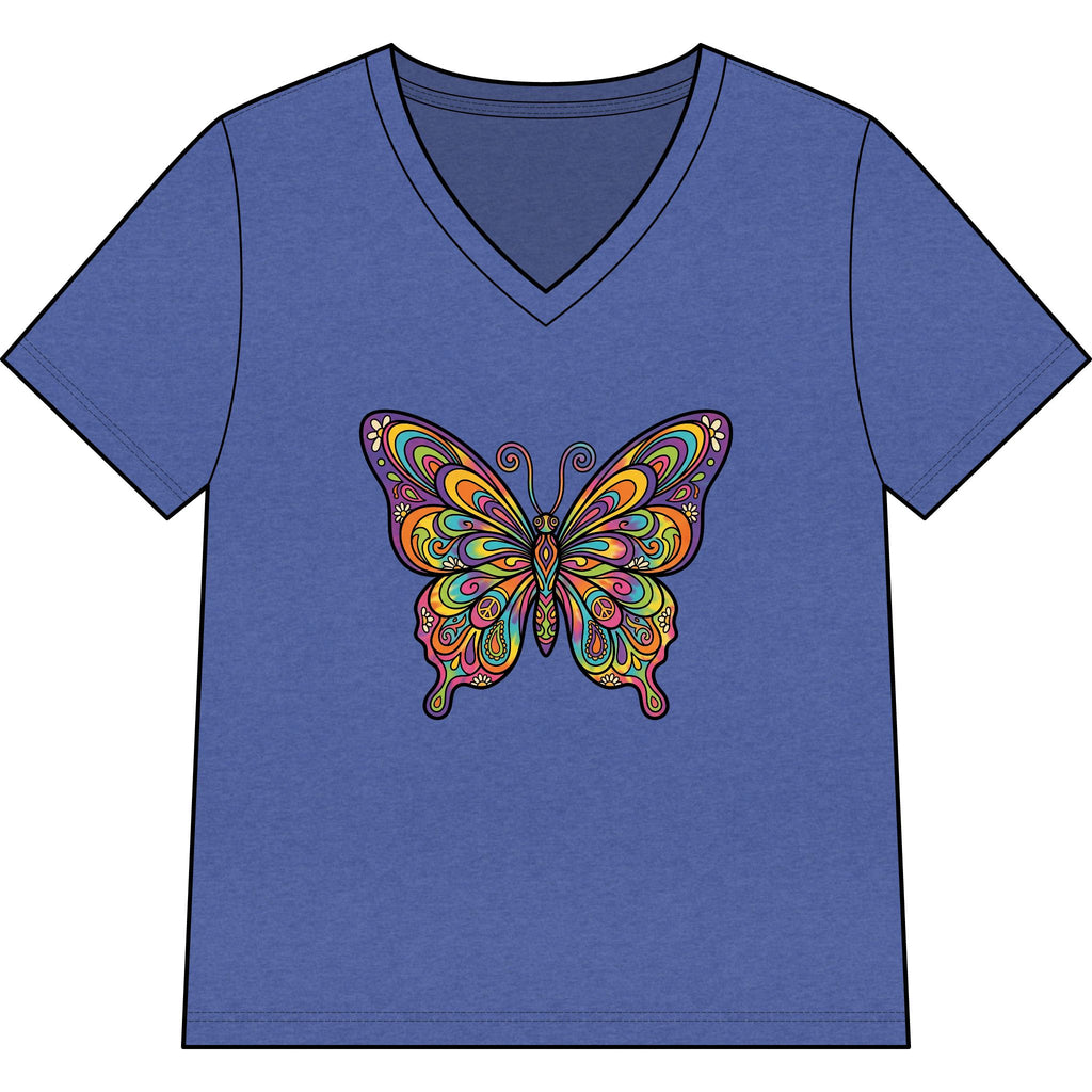 Women's V-Neck Butterfly Tee — Colorful Boho Butterfly Graphic Shirt