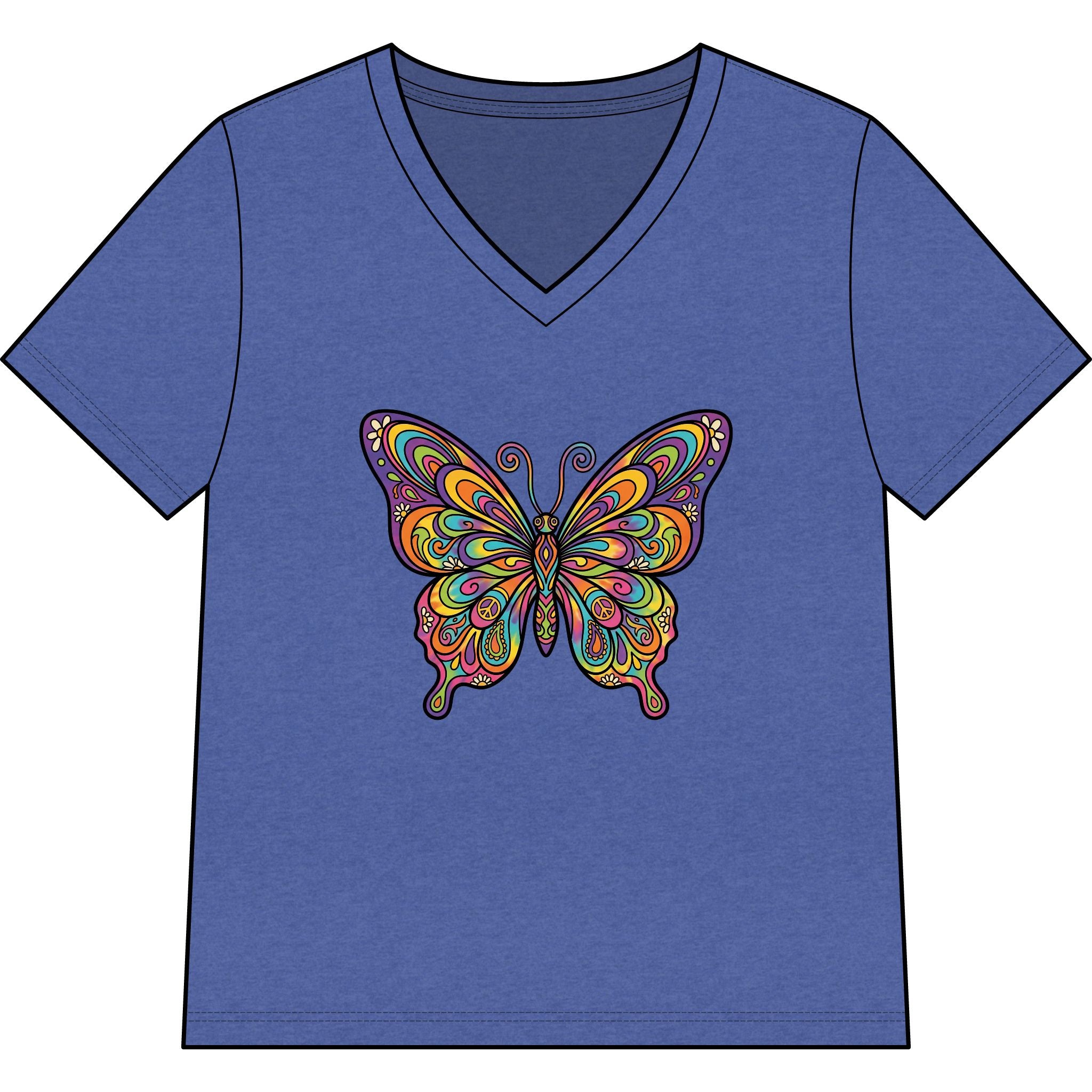 Women's V-Neck Butterfly Tee — Colorful Boho Butterfly Graphic Shirt