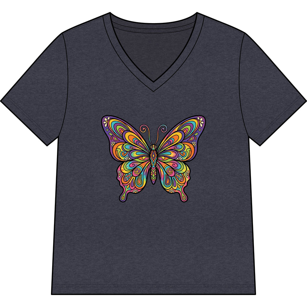 Women's V-Neck Butterfly Tee — Colorful Boho Butterfly Graphic Shirt