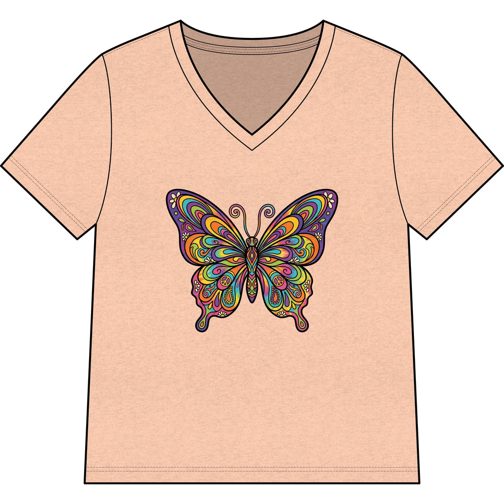 Women's V-Neck Butterfly Tee — Colorful Boho Butterfly Graphic Shirt
