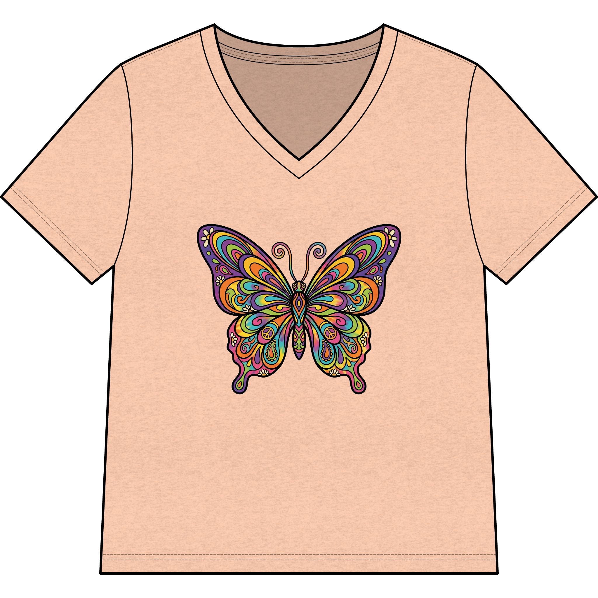Women's V-Neck Butterfly Tee — Colorful Boho Butterfly Graphic Shirt