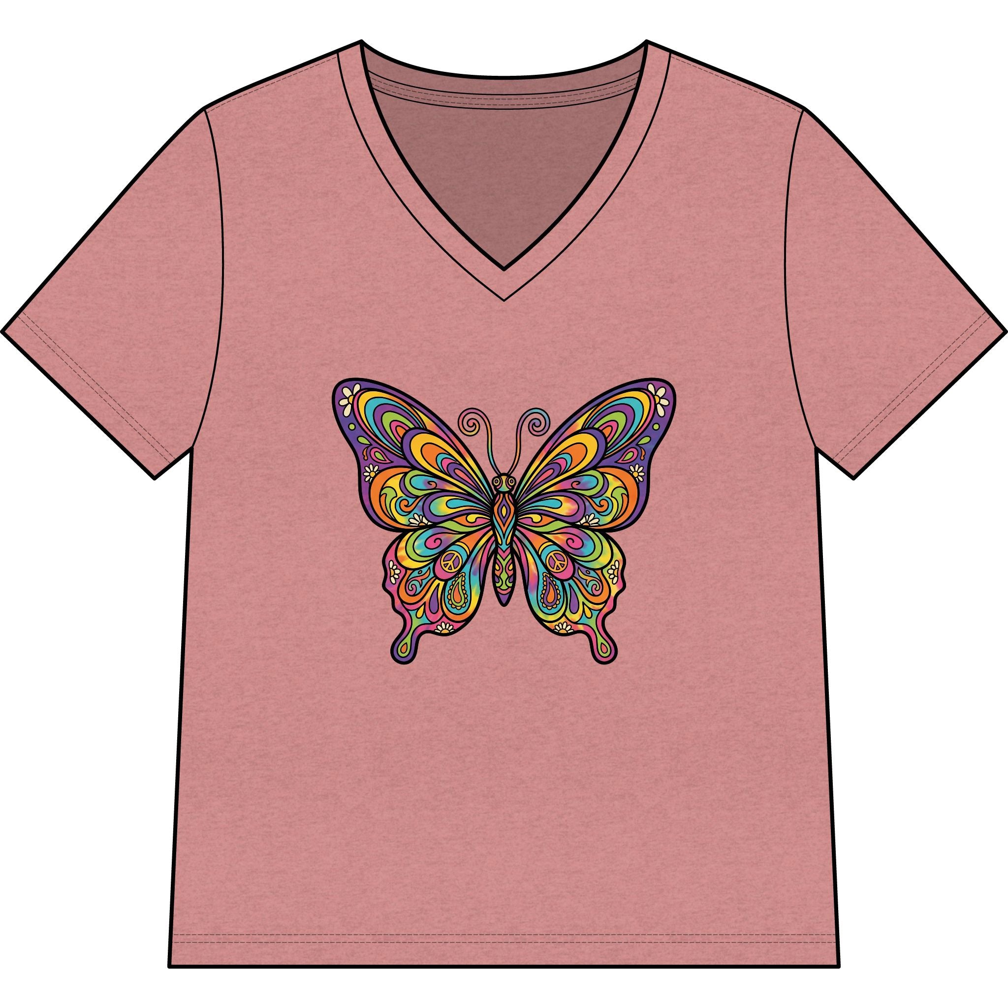 Women's V-Neck Butterfly Tee — Colorful Boho Butterfly Graphic Shirt