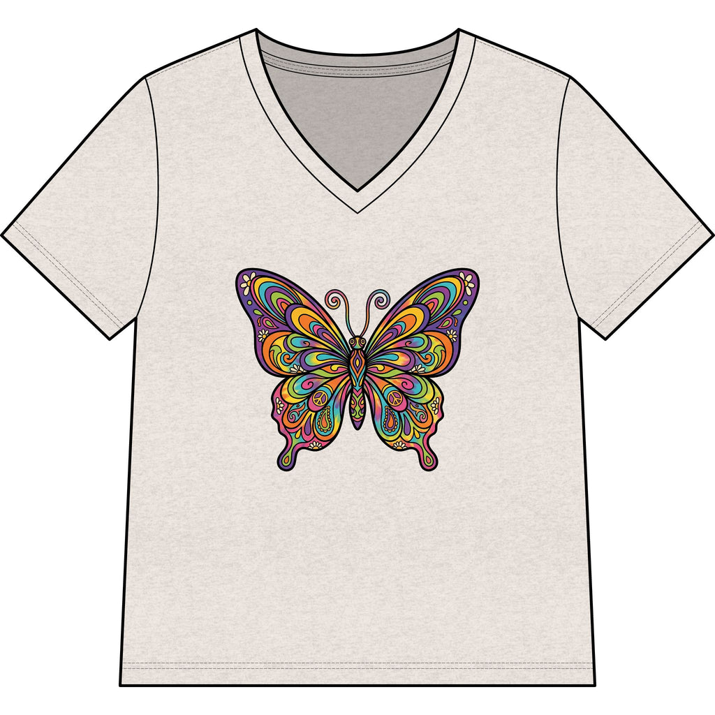 Women's V-Neck Butterfly Tee — Colorful Boho Butterfly Graphic Shirt