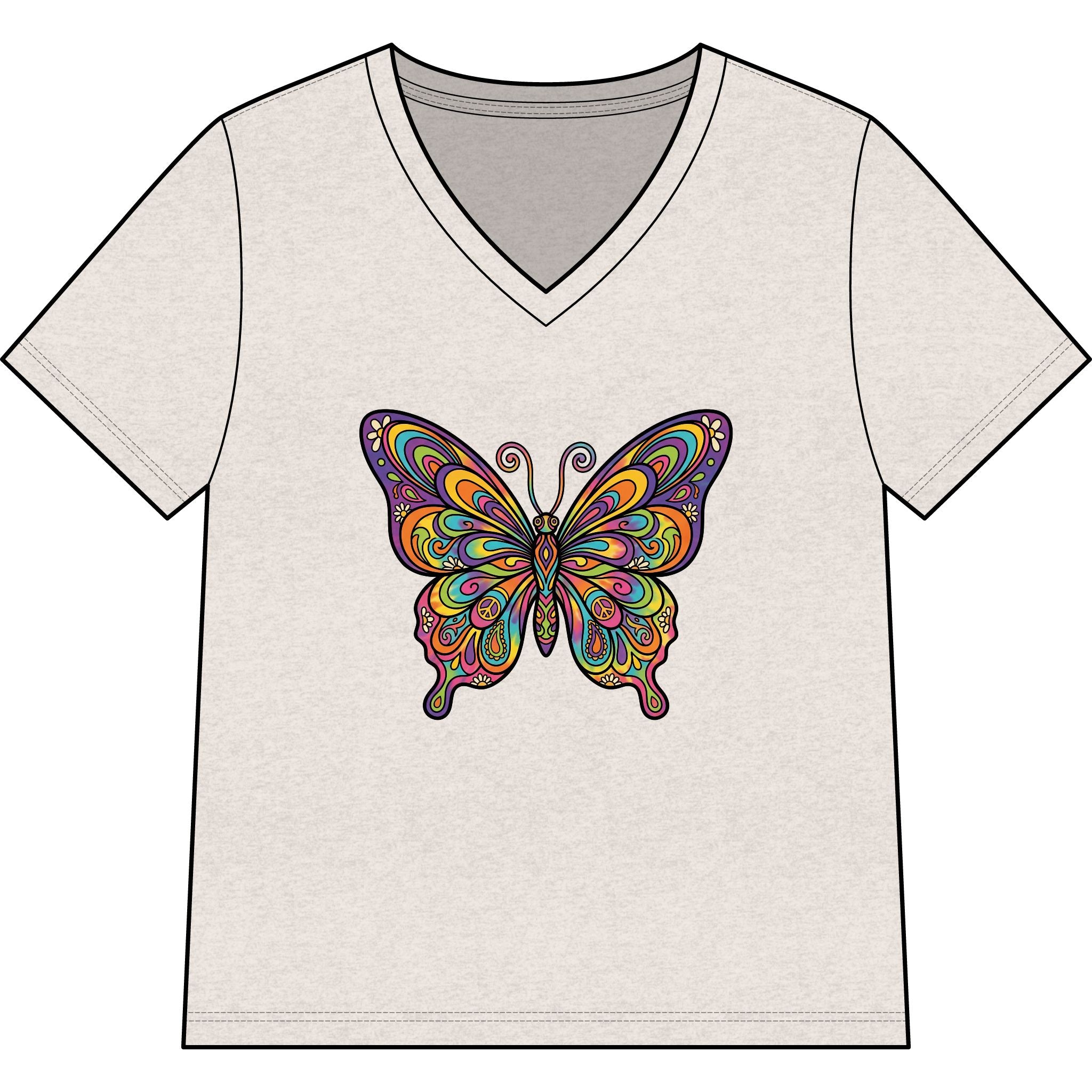 Women's V-Neck Butterfly Tee — Colorful Boho Butterfly Graphic Shirt