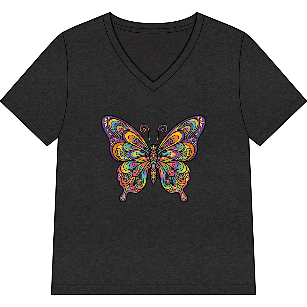 Women's V-Neck Butterfly Tee — Colorful Boho Butterfly Graphic Shirt