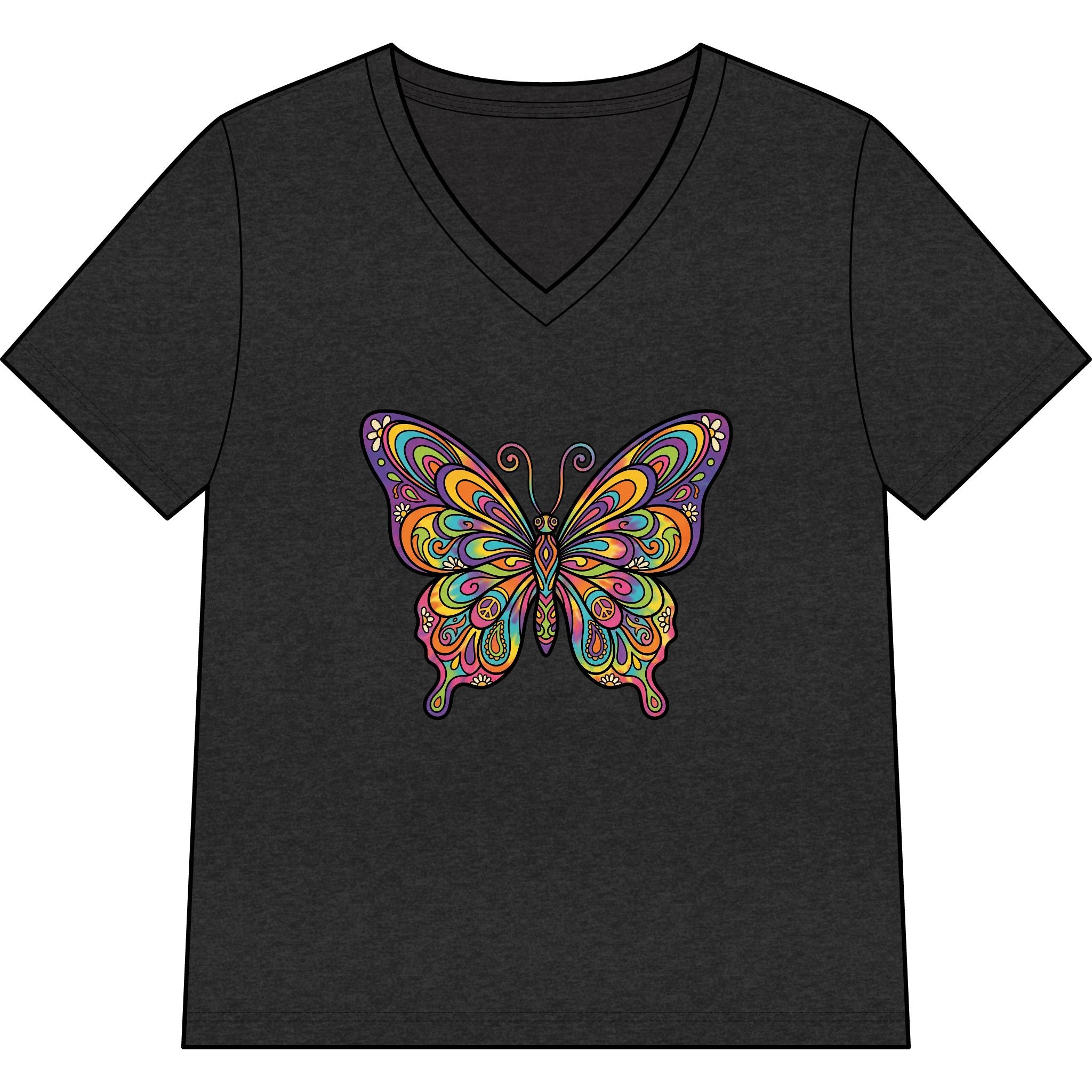 Women's V-Neck Butterfly Tee — Colorful Boho Butterfly Graphic Shirt
