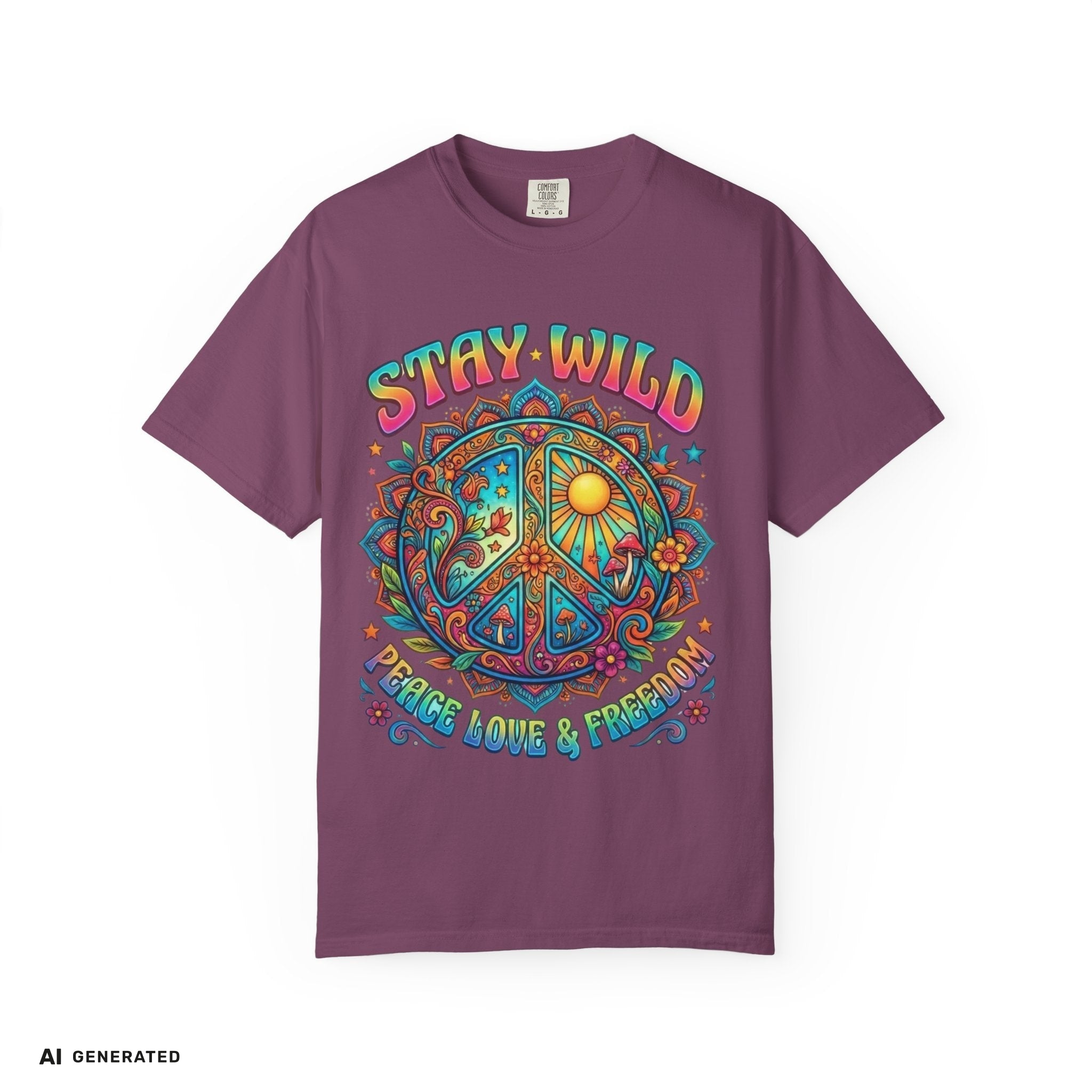 Stay Wild Peace Sign T-Shirt – Retro Psychedelic Tee | musikworlds Artist Collection – AI GENERATED / KI-GENERIERT
