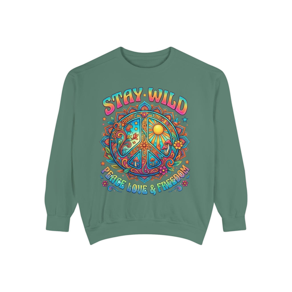 Stay Wild Peace Sign Sweatshirt — Retro Hippie Peace, Love & Freedom Crewneck