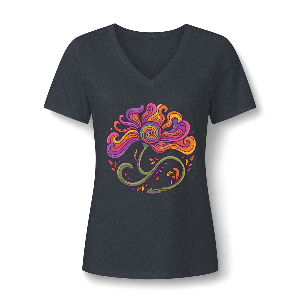 Floral Swirl V-Neck Tee – Boho Blumen Graphic Tee Damen | musikworlds Artist Collection