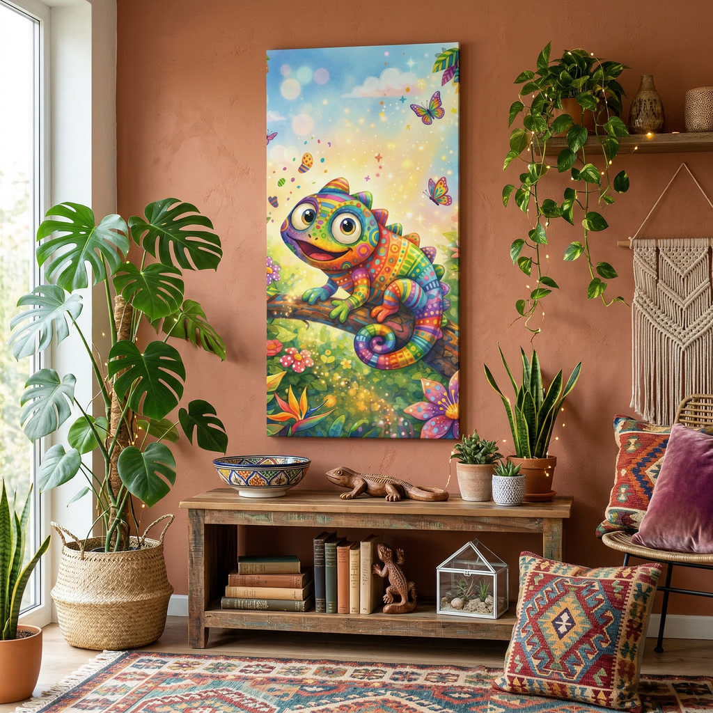 Colorful Chamäleon Art – Whimsical Kids Room Wall Decor