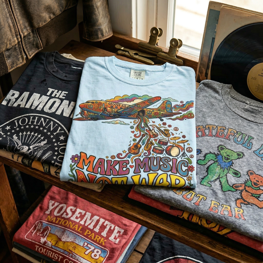 Make Music Not War T-Shirt — Retro Psychedelic Peace & Music Graphic Tee