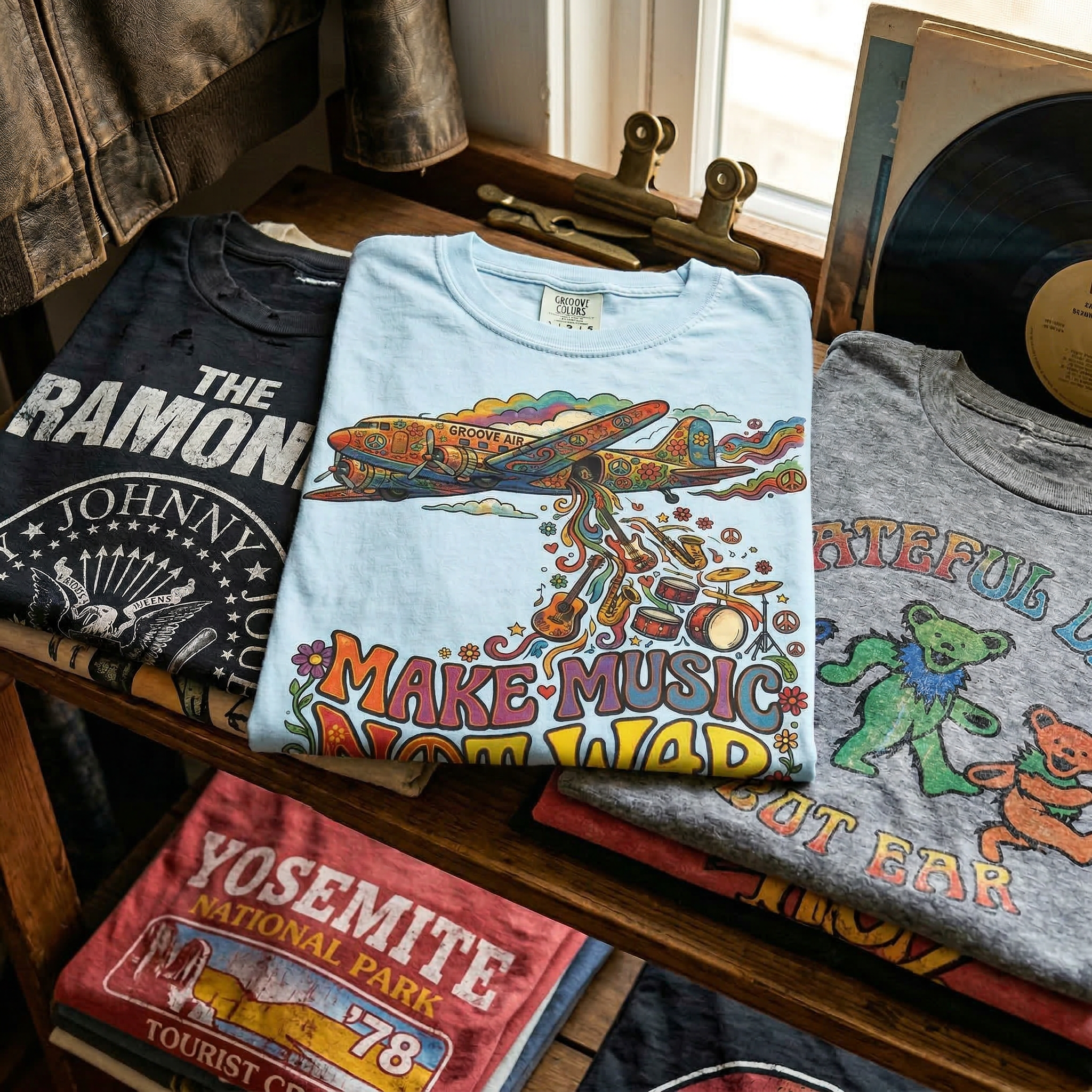 Make Music Not War T-Shirt — Retro Psychedelic Peace & Music Graphic Tee