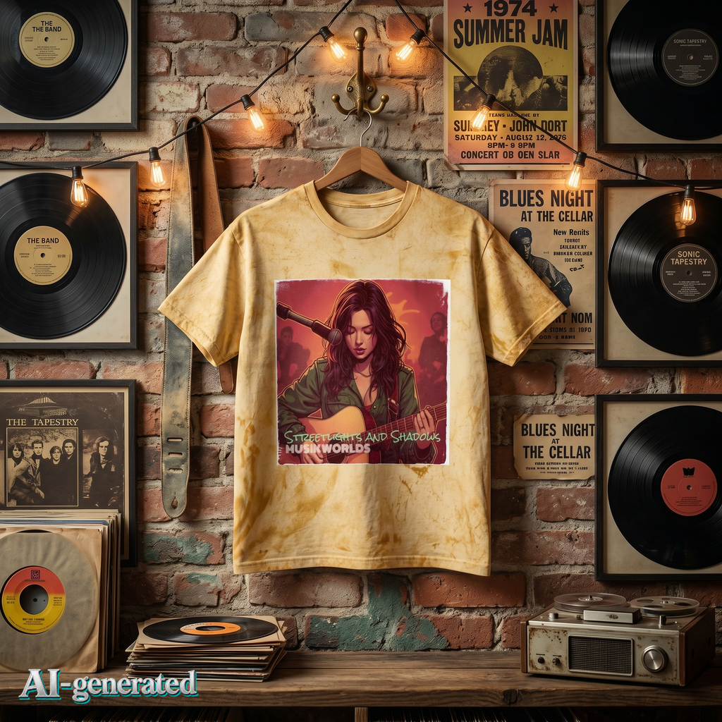 EU AI label - Indie Guitarist Graphic Tee – Vintage Tie-Dye Shirt für Musikfans | musikworlds