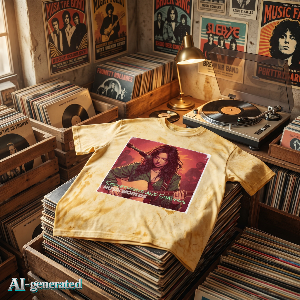 EU AI label - Indie Guitarist Graphic Tee – Vintage Tie-Dye Shirt für Musikfans | musikworlds
