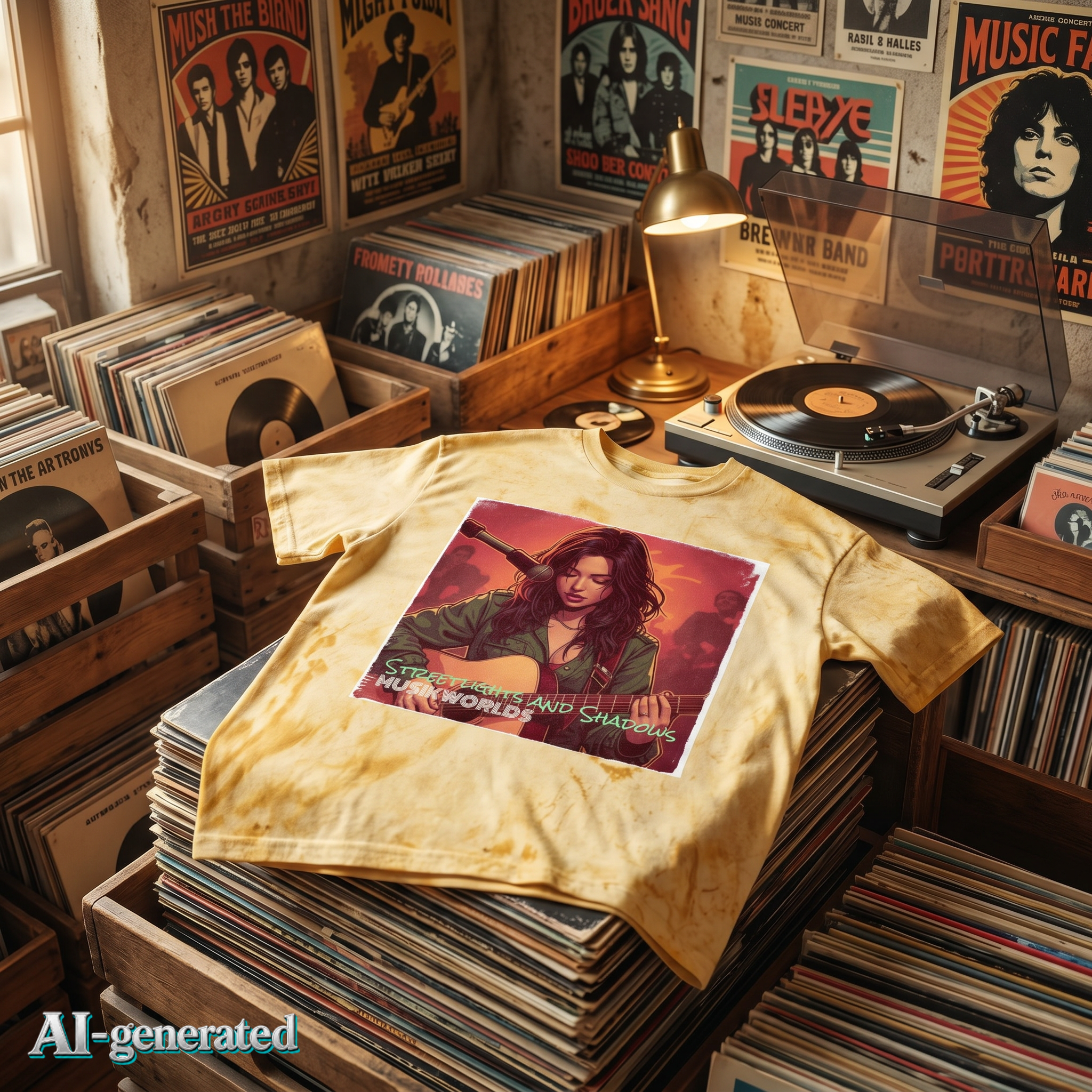 EU AI label - Indie Guitarist Graphic Tee – Vintage Tie-Dye Shirt für Musikfans | musikworlds