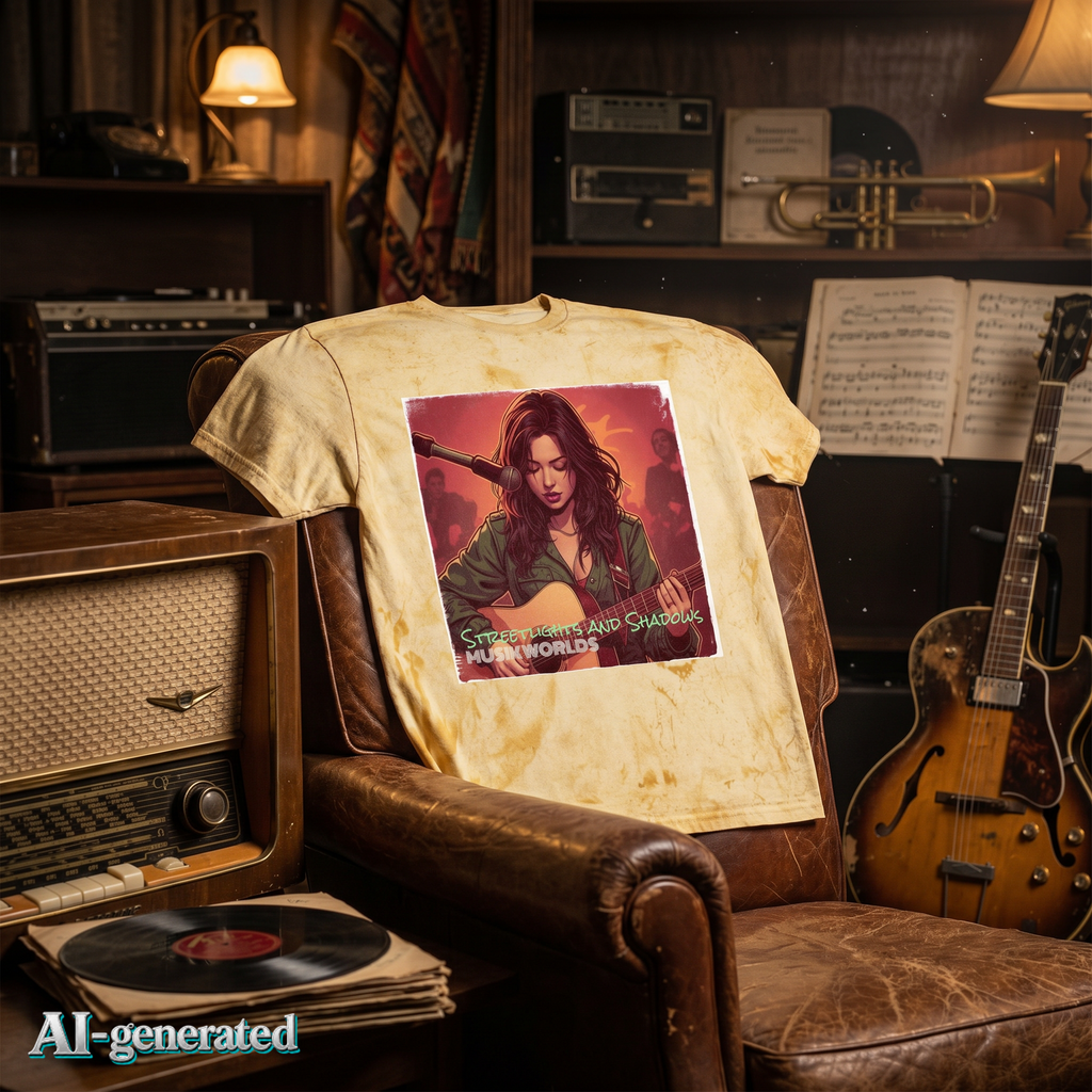 EU AI label - Indie Guitarist Graphic Tee – Vintage Tie-Dye Shirt für Musikfans | musikworlds