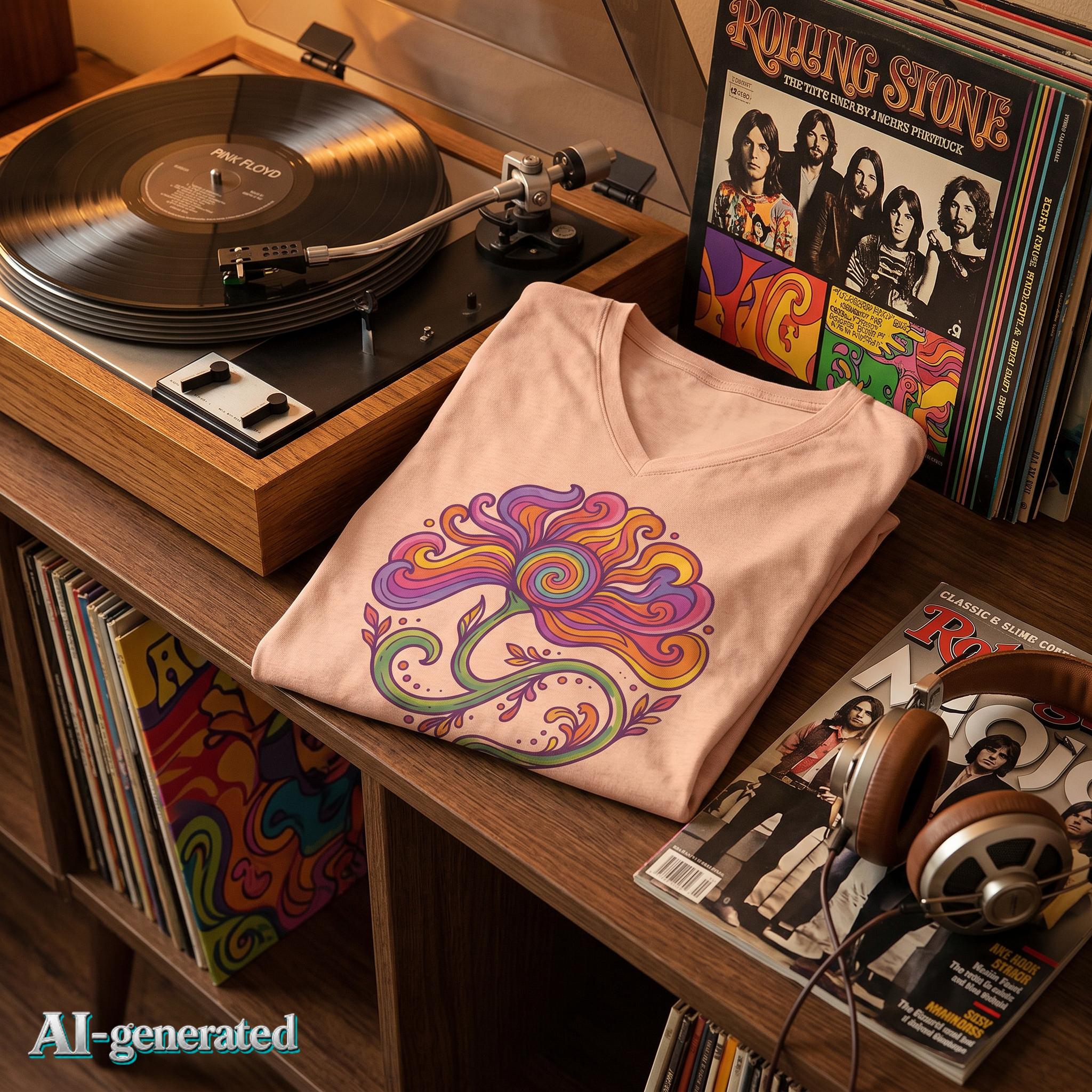 EU AI label - Floral Swirl V-Neck Tee – Boho Blumen Graphic Tee Damen | musikworlds