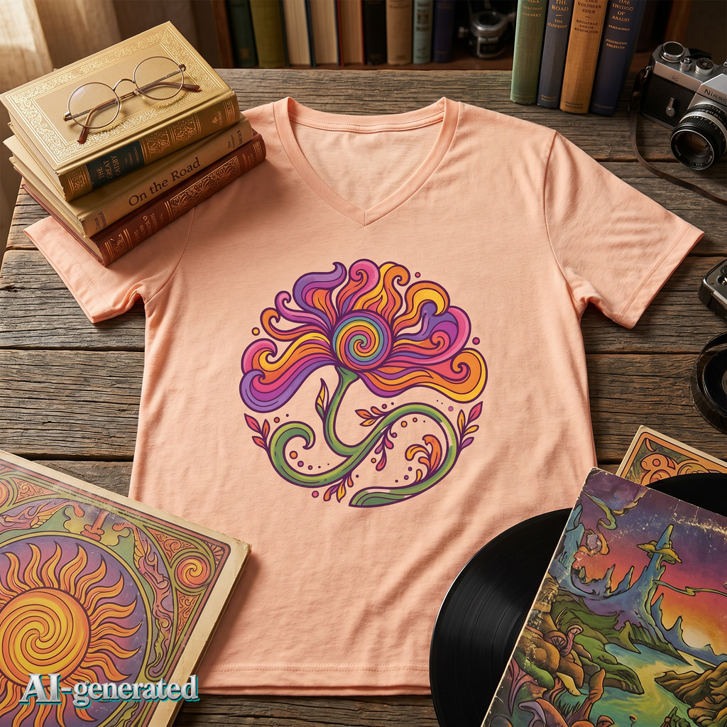 EU AI label - Floral Swirl V-Neck Tee – Boho Blumen Graphic Tee Damen | musikworlds