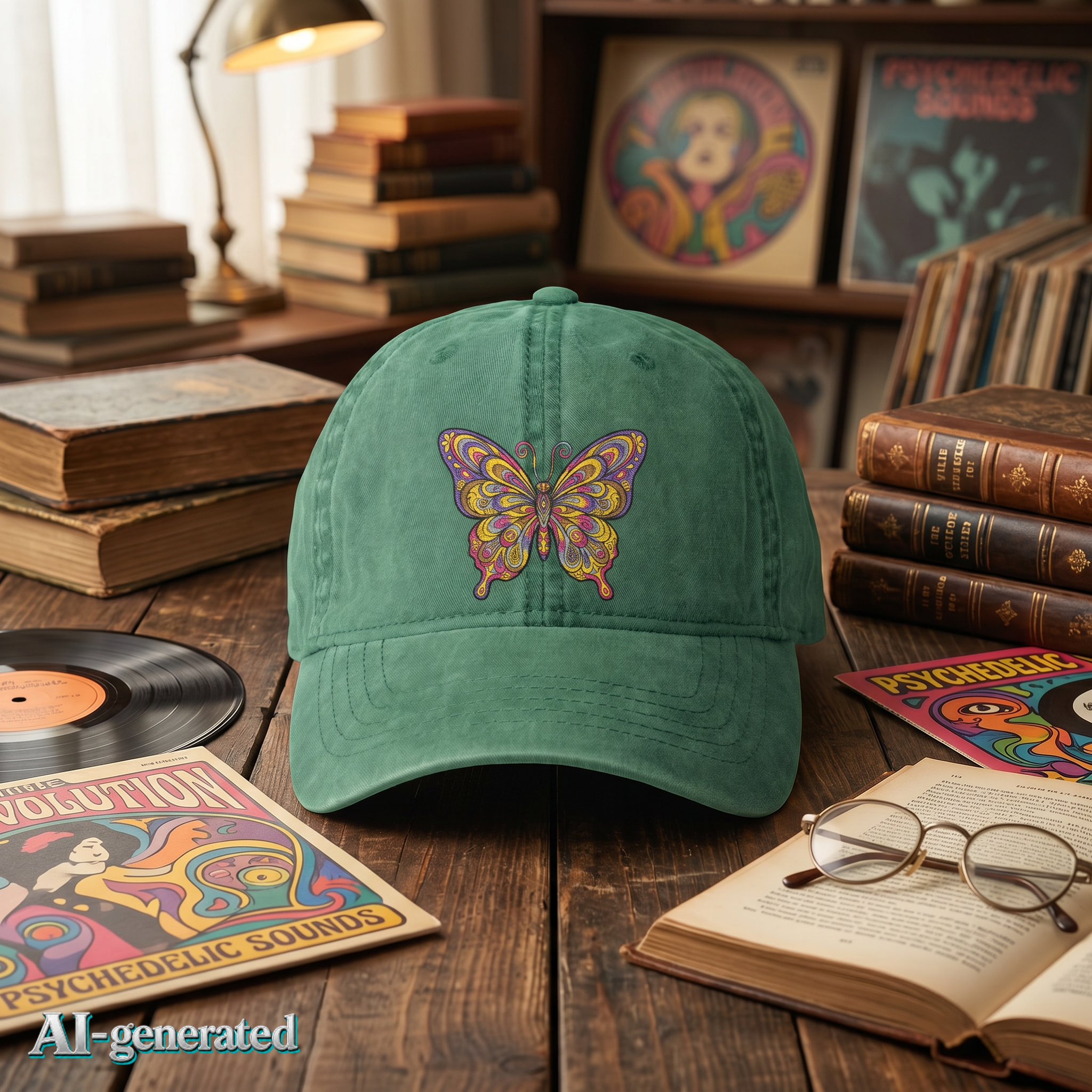 EU AI label - Vintage Damen Cap Schmetterling – Verstellbare Boho-Mütze | musikworlds