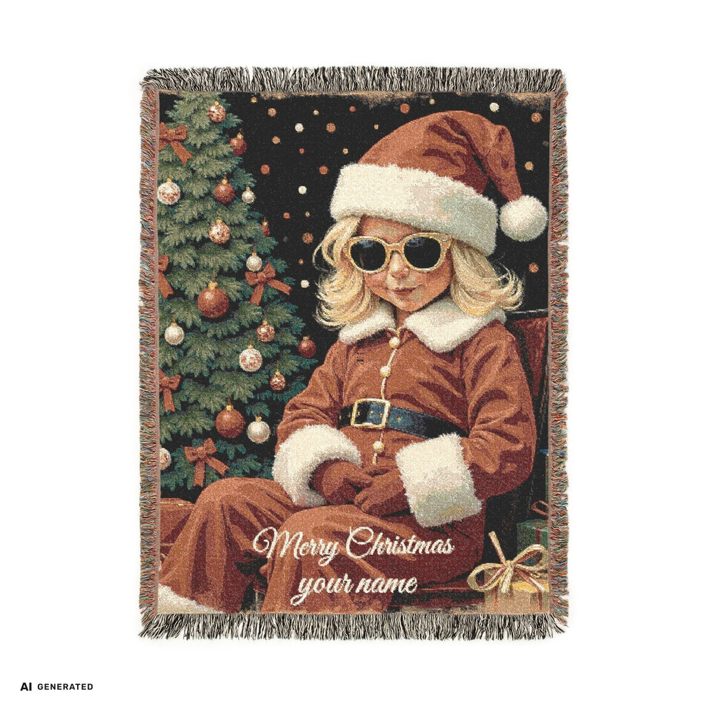 Personalisierte Weihnachtsdecke mit Namen im Vintage-Santa-Design ein individuelles Weihnachtsgeschenk im Retro-Weihnacht's Gobelin-Stil | musikworlds – AI GENERATED / KI-GENERIERT