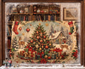 Vintage-style Christmas blanket, retro throw blanket with Christmas tree motif, rustic holiday decoration, with reindeer and gift print, cozy winter home decor | musikworlds Artist Collection