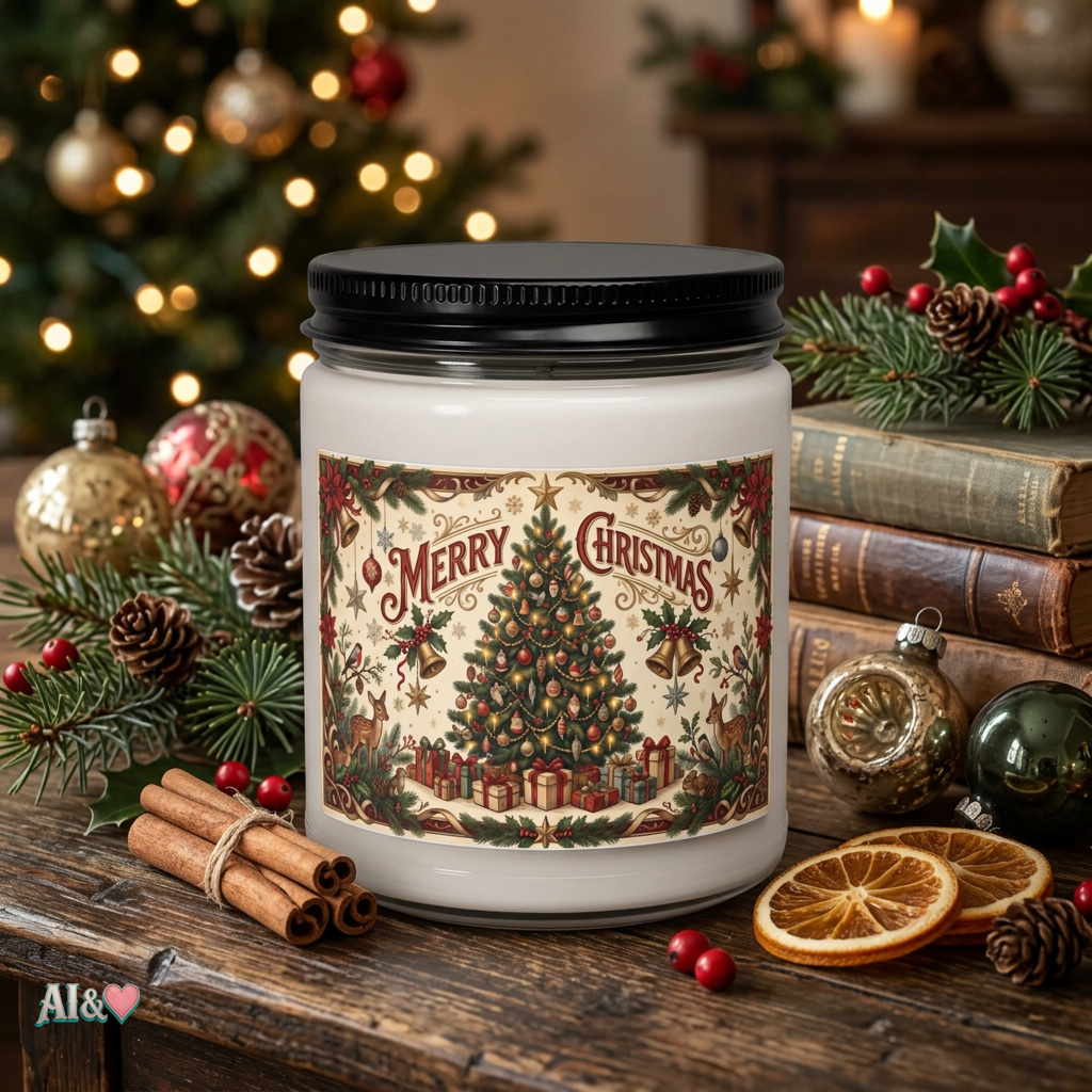 Merry Christmas Christmas Tree Scented Soy Candle | musikworlds Artist Collection – AI CUSTOM / KI CUSTOM