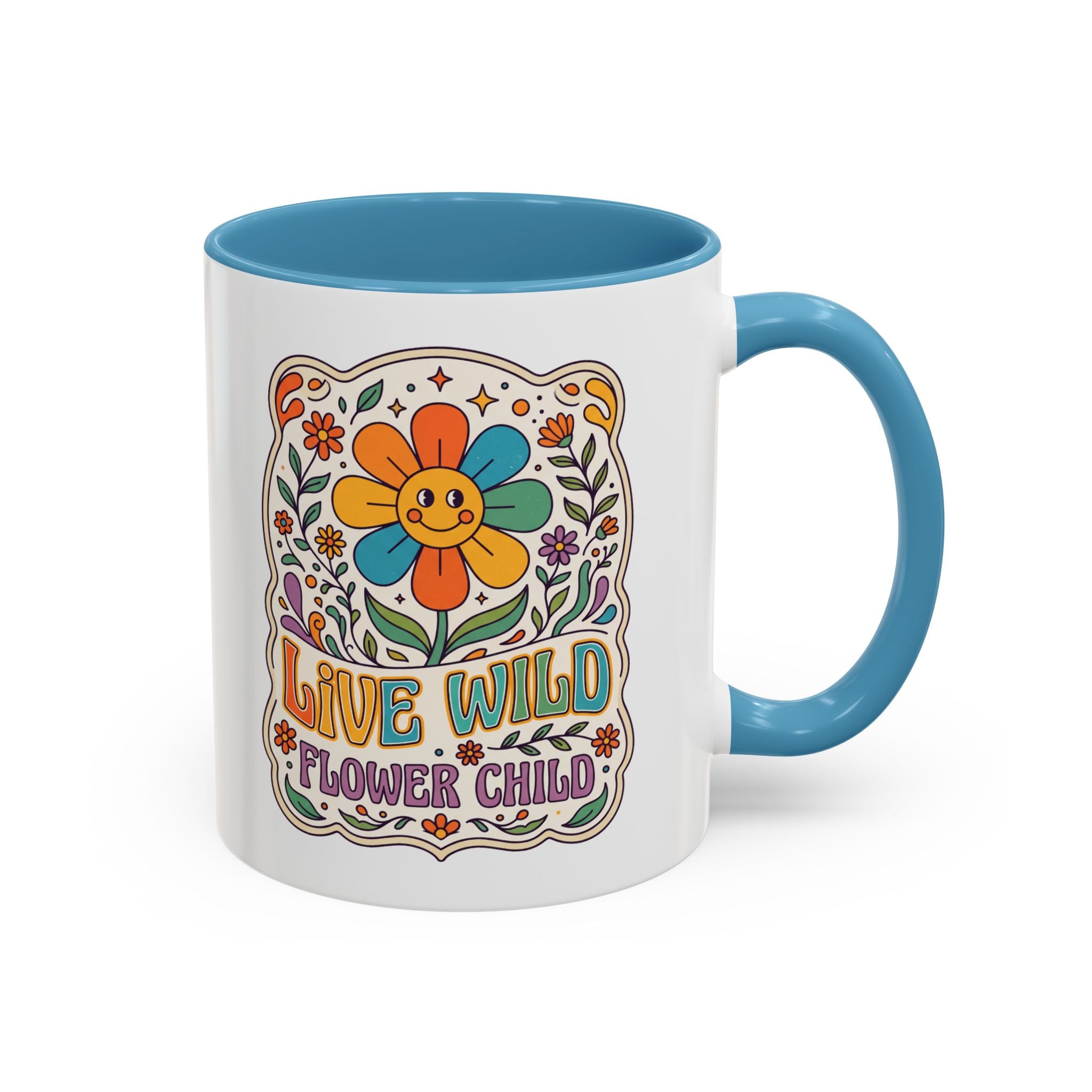Live Wild Flower Child Kaffeetasse – Retro Floral Smiley Mug | musikworlds Artist Collection