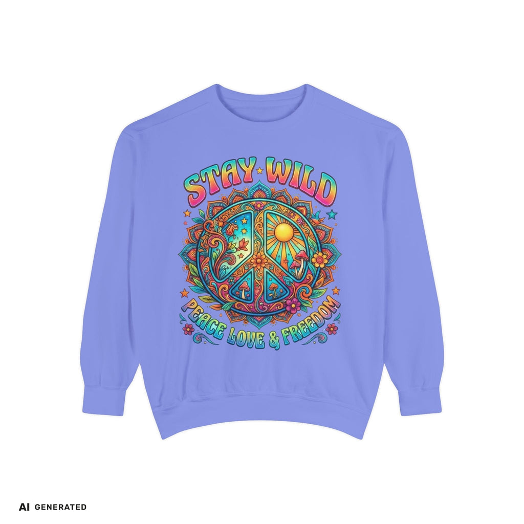 Stay Wild Peace Sign Sweatshirt – Retro Hippie Crewneck | musikworlds Artist Collection – AI GENERATED / KI-GENERIERT