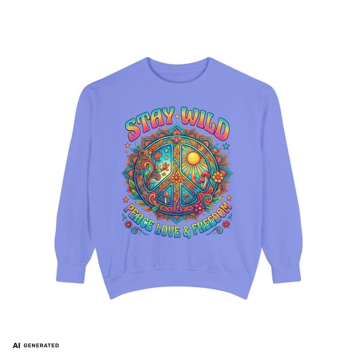Stay Wild Peace Sign Sweatshirt – Retro Hippie Crewneck | musikworlds Artist Collection – AI GENERATED / KI-GENERIERT