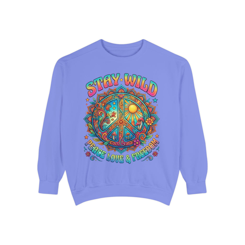 Stay Wild Peace Sign Sweatshirt — Retro Hippie Peace, Love & Freedom Crewneck