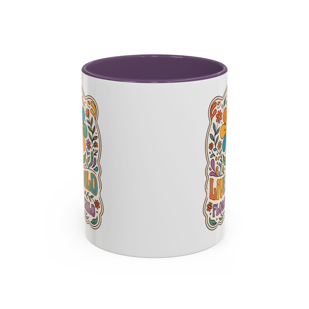 Live Wild Flower Child Coffee Mug – Retro Floral Smiley Design (11/15oz)