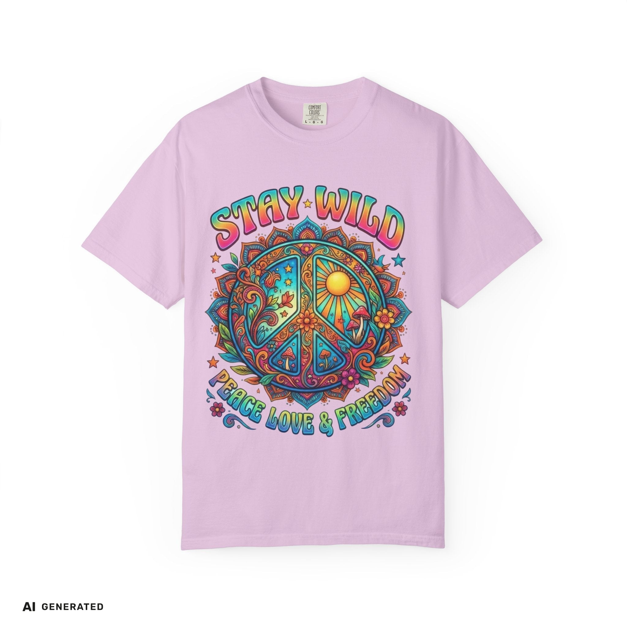 Stay Wild Peace Sign T-Shirt – Retro Psychedelic Tee | musikworlds Artist Collection – AI GENERATED / KI-GENERIERT