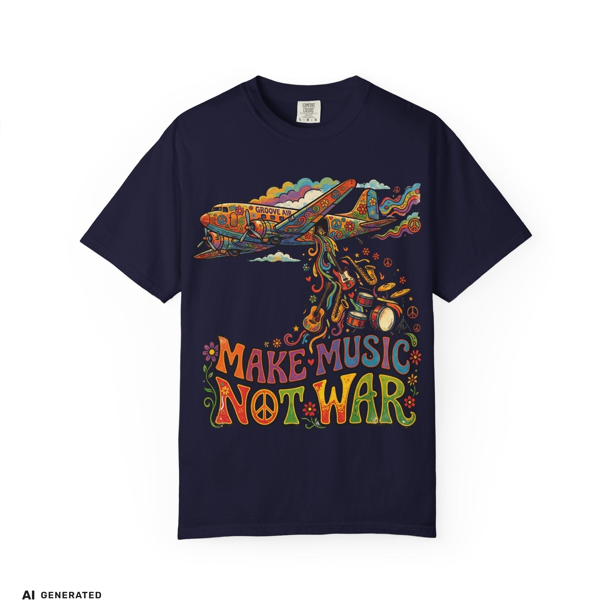 Make Music Not War T-Shirt – Peace Grafik-Tee | musikworlds Artist Collection – AI GENERATED / KI-GENERIERT