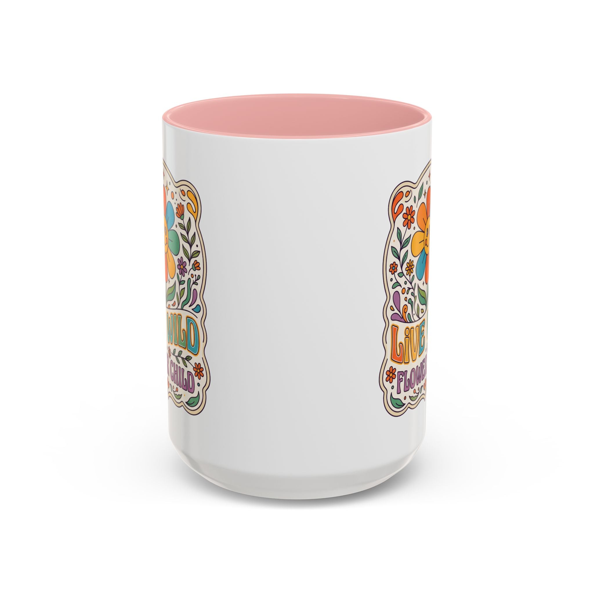 Live Wild Flower Child Coffee Mug – Retro Floral Smiley Design (11/15oz)